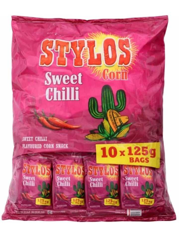 Stylos Sweet Corn Chips 125g – Pack of 10