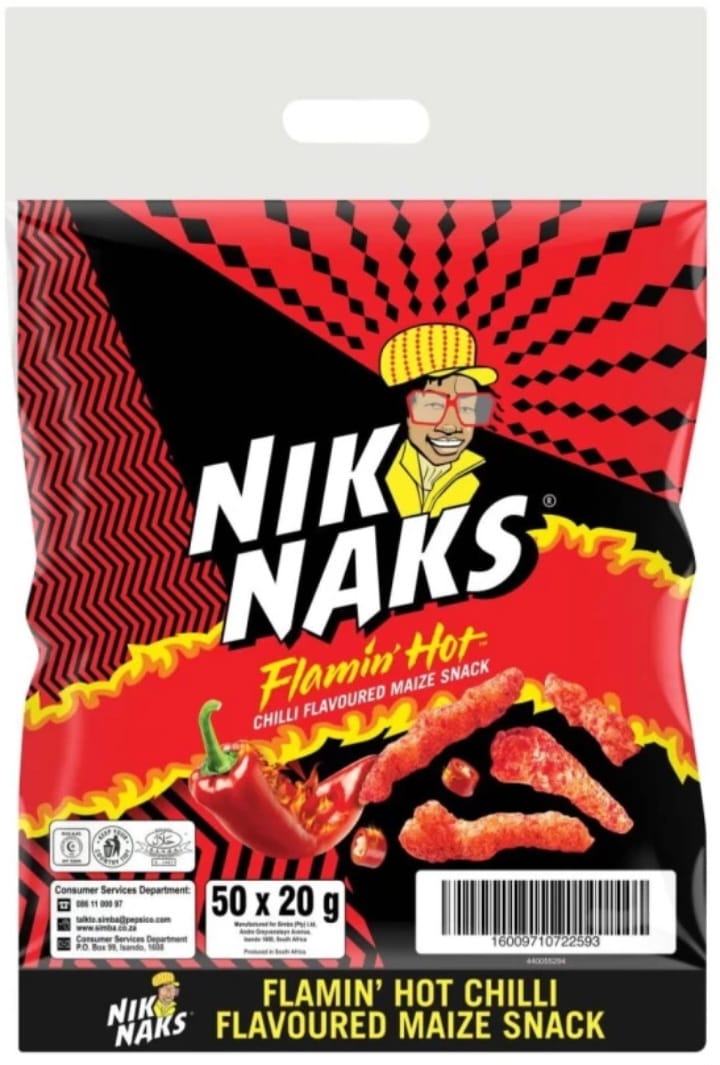 NikNaks Flamin' Hot Chilli Flavoured Maize Snack 20g – Pack of 50