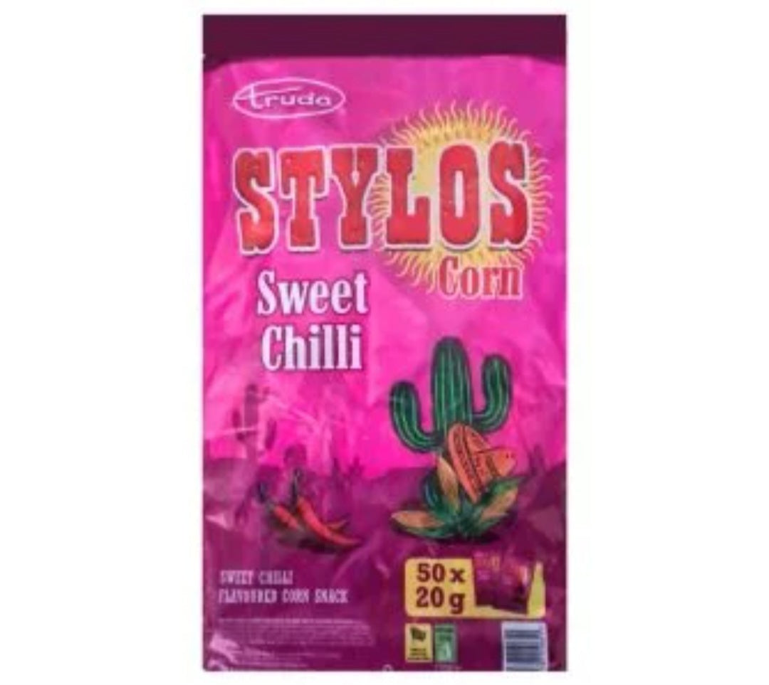 Stylos Sweet Corn Flavoured Chips 20g – Pack of 50