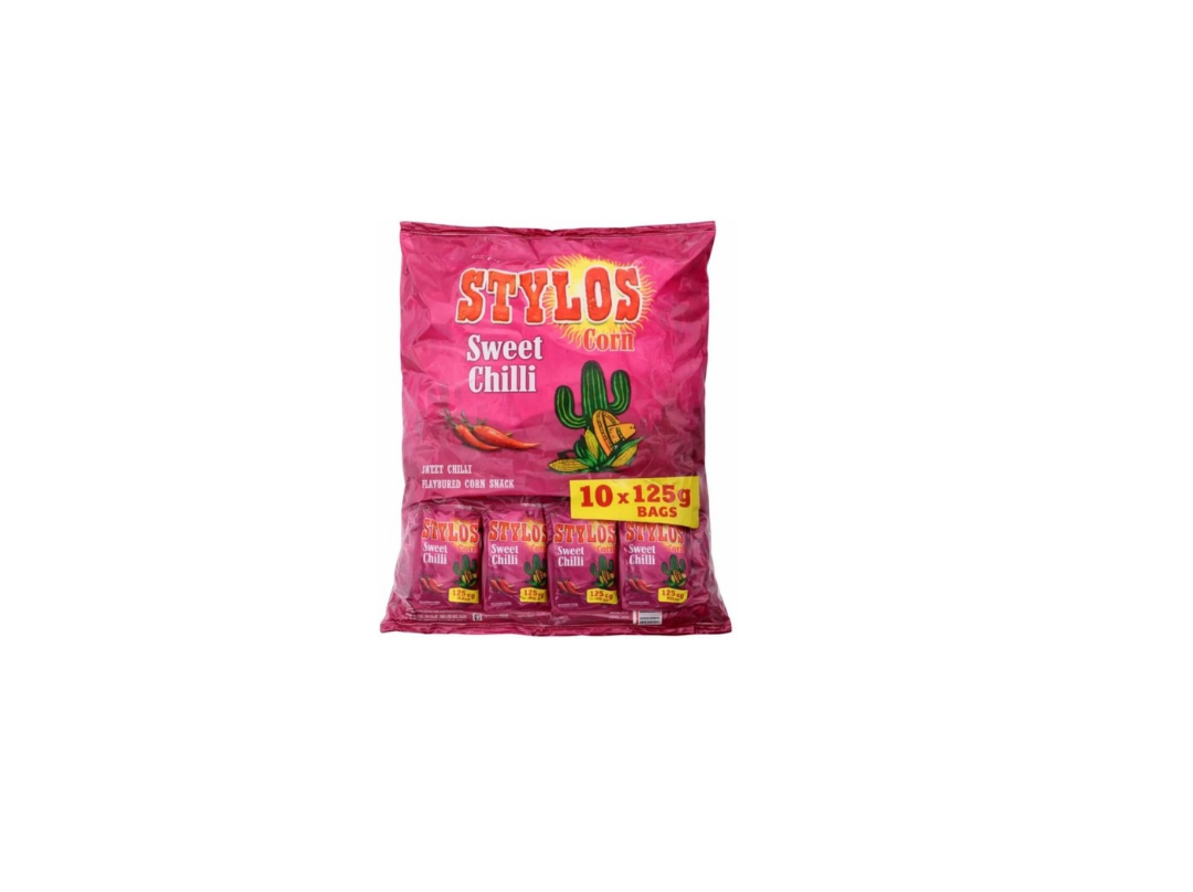 Stylos Sweet Corn Chips 125g – Pack of 10