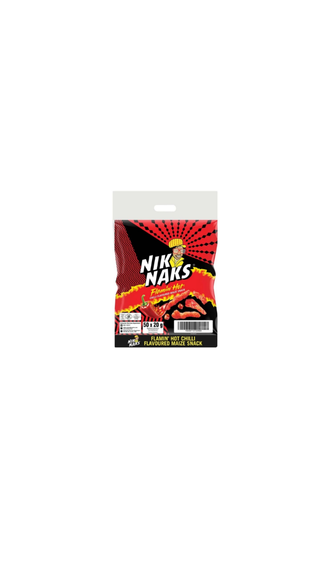 NikNaks Flamin' Hot Chilli Flavoured Maize Snack 20g – Pack of 50