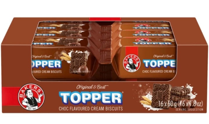 Bakers Topper Choc Flavoured Biscuits Cream Filled – 50 g x 16